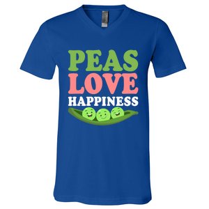 Peas Love Happiness Funny Veganism Veggie Funny Gift V-Neck T-Shirt