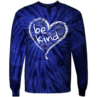 Peace Love Hope Kindness Heart No Bullying Unity Day Orange Tie-Dye Long Sleeve Shirt