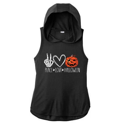 Peace Love Halloween Pumpkin Basketball For Girl Women Ladies PosiCharge Tri-Blend Wicking Draft Hoodie Tank