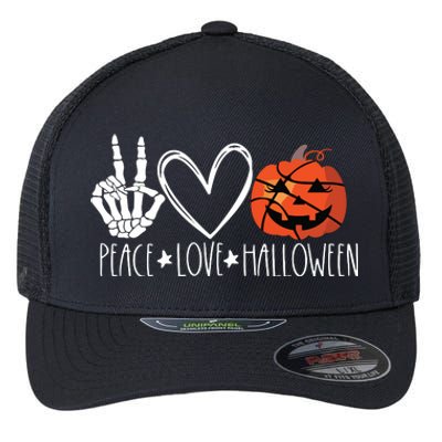 Peace Love Halloween Pumpkin Basketball For Girl Women Flexfit Unipanel Trucker Cap