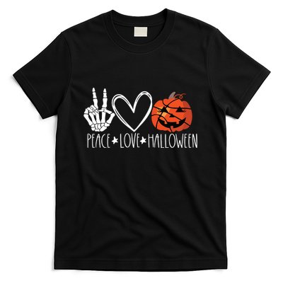 Peace Love Halloween Pumpkin Basketball For Girl Women T-Shirt