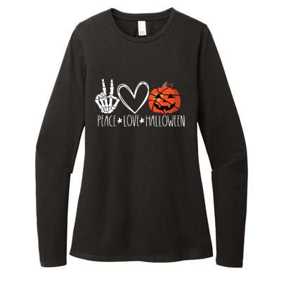 Peace Love Halloween Pumpkin Basketball For Girl Women Womens CVC Long Sleeve Shirt