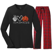 Peace Love Halloween Pumpkin Basketball For Girl Women Women's Long Sleeve Flannel Pajama Set 