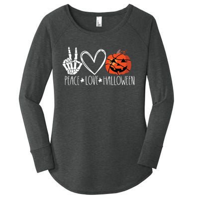 Peace Love Halloween Pumpkin Basketball For Girl Women Women's Perfect Tri Tunic Long Sleeve Shirt