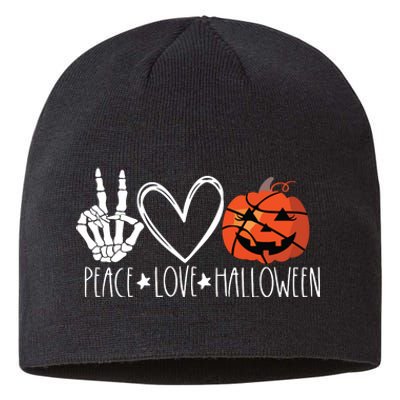 Peace Love Halloween Pumpkin Basketball For Girl Women Sustainable Beanie