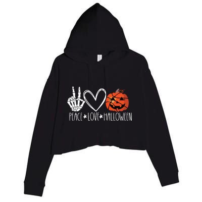 Peace Love Halloween Pumpkin Basketball For Girl Women Crop Fleece Hoodie