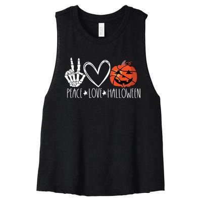 Peace Love Halloween Pumpkin Basketball For Girl Women Women's Racerback Cropped Tank