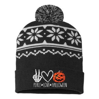 Peace Love Halloween Pumpkin Basketball For Girl Women USA-Made Snowflake Beanie