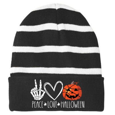 Peace Love Halloween Pumpkin Basketball For Girl Women Striped Beanie with Solid Band