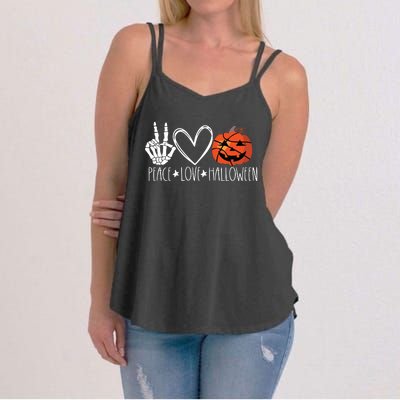 Peace Love Halloween Pumpkin Basketball For Girl Women Women's Strappy Tank