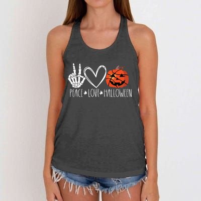 Peace Love Halloween Pumpkin Basketball For Girl Women Women's Knotted Racerback Tank