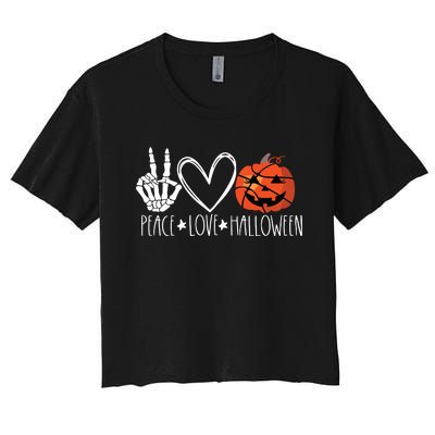 Peace Love Halloween Pumpkin Basketball For Girl Women Women's Crop Top Tee