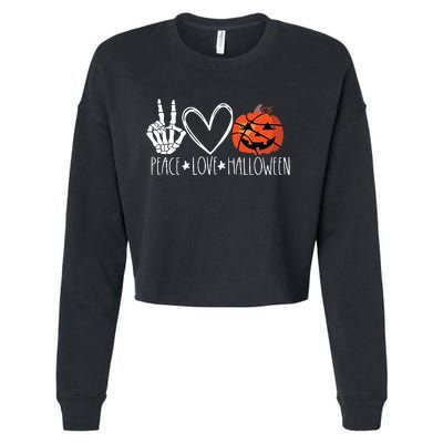 Peace Love Halloween Pumpkin Basketball For Girl Women Cropped Pullover Crew