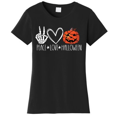 Peace Love Halloween Pumpkin Basketball For Girl Women Women's T-Shirt