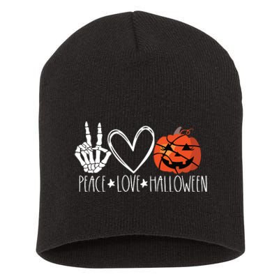 Peace Love Halloween Pumpkin Basketball For Girl Women Short Acrylic Beanie