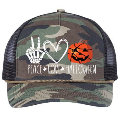 Peace Love Halloween Pumpkin Basketball For Girl Women Retro Rope Trucker Hat Cap