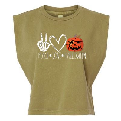 Peace Love Halloween Pumpkin Basketball For Girl Women Garment-Dyed Women's Muscle Tee