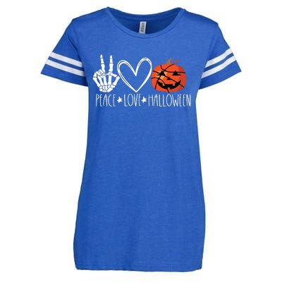 Peace Love Halloween Pumpkin Basketball For Girl Women Enza Ladies Jersey Football T-Shirt