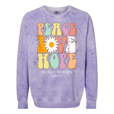 Peace Love Hope Rare Diseases And Disorders Awareness Gift Funny Gift Colorblast Crewneck Sweatshirt