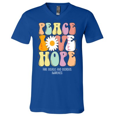 Peace Love Hope Rare Diseases And Disorders Awareness Gift Funny Gift V-Neck T-Shirt