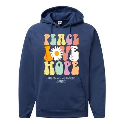 Peace Love Hope Rare Diseases And Disorders Awareness Gift Funny Gift Performance Fleece Hoodie