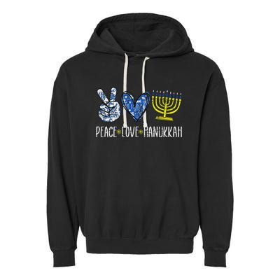 Peace Love Hanukkah Vintage Chanukah Jewish Garment-Dyed Fleece Hoodie