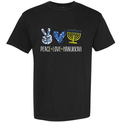 Peace Love Hanukkah Vintage Chanukah Jewish Garment-Dyed Heavyweight T-Shirt