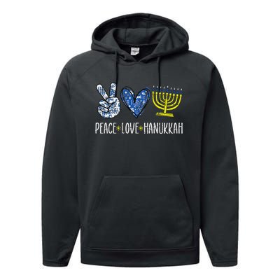 Peace Love Hanukkah Vintage Chanukah Jewish Performance Fleece Hoodie