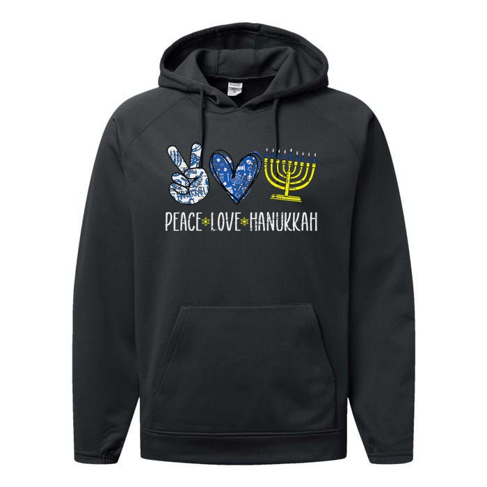 Peace Love Hanukkah Vintage Chanukah Jewish Performance Fleece Hoodie