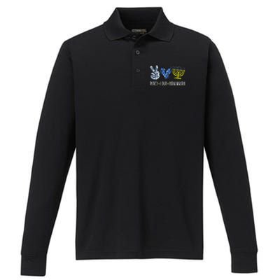 Peace Love Hanukkah Vintage Chanukah Jewish Performance Long Sleeve Polo