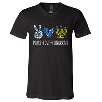 Peace Love Hanukkah Vintage Chanukah Jewish V-Neck T-Shirt