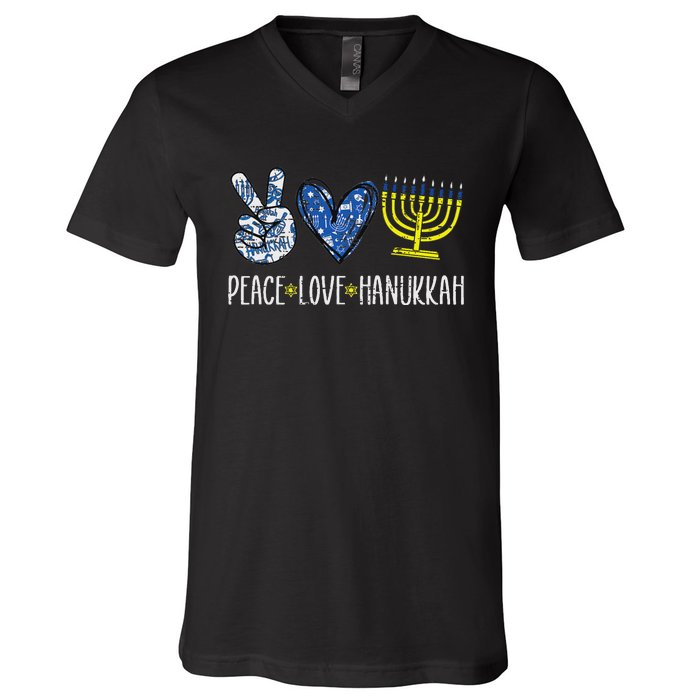 Peace Love Hanukkah Vintage Chanukah Jewish V-Neck T-Shirt