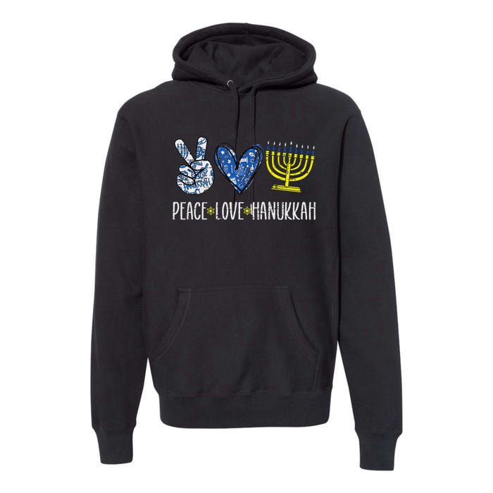 Peace Love Hanukkah Vintage Chanukah Jewish Premium Hoodie