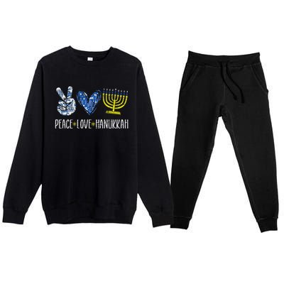 Peace Love Hanukkah Vintage Chanukah Jewish Premium Crewneck Sweatsuit Set