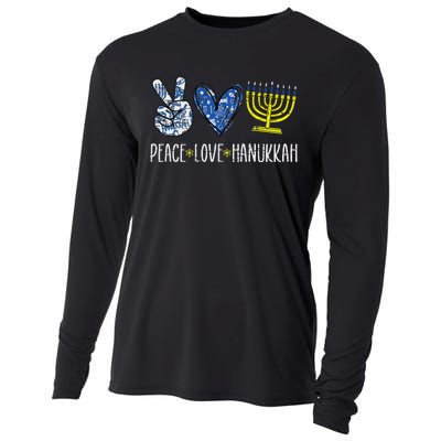 Peace Love Hanukkah Vintage Chanukah Jewish Cooling Performance Long Sleeve Crew