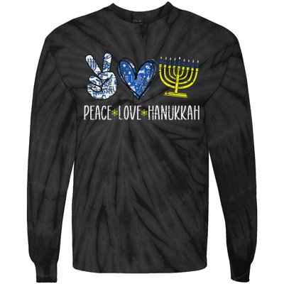 Peace Love Hanukkah Vintage Chanukah Jewish Tie-Dye Long Sleeve Shirt