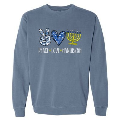 Peace Love Hanukkah Vintage Chanukah Jewish Garment-Dyed Sweatshirt