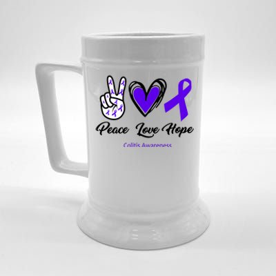 Peace Love Hope Colitis Awareness Beer Stein