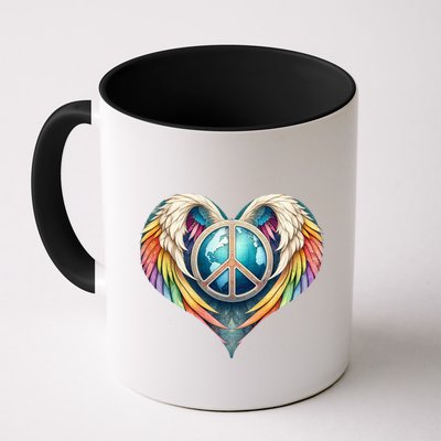 Peace Love Heart Angel And Earth In Rainbow Colors Gift Mug