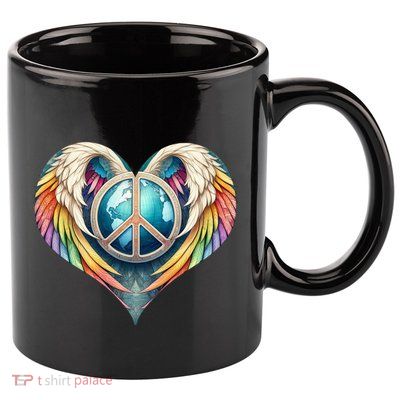 Peace Love Heart Angel And Earth In Rainbow Colors Gift 11oz C Handle Ceramic Mug
