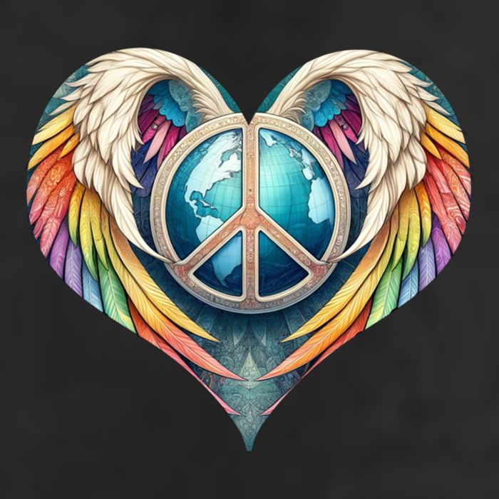 Peace Love Heart Angel And Earth In Rainbow Colors Gift Beanie