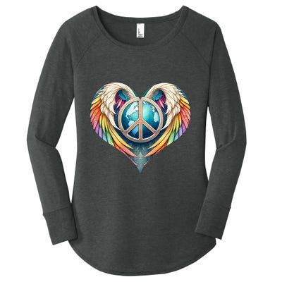 Peace Love Heart Angel And Earth In Rainbow Colors Gift Women's Perfect Tri Tunic Long Sleeve Shirt