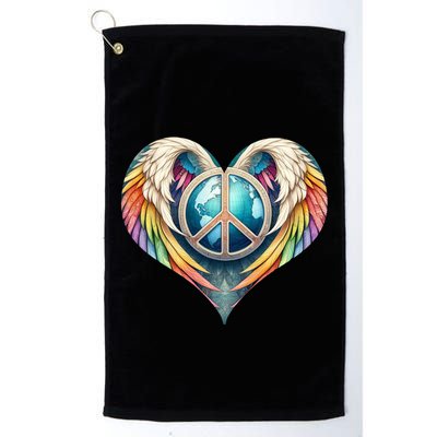 Peace Love Heart Angel And Earth In Rainbow Colors Gift Golf Towel