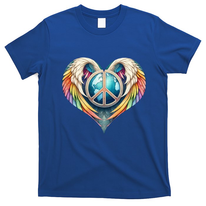 Peace Love Heart Angel And Earth In Rainbow Colors Gift T-Shirt