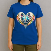 Peace Love Heart Angel And Earth In Rainbow Colors Gift T-Shirt