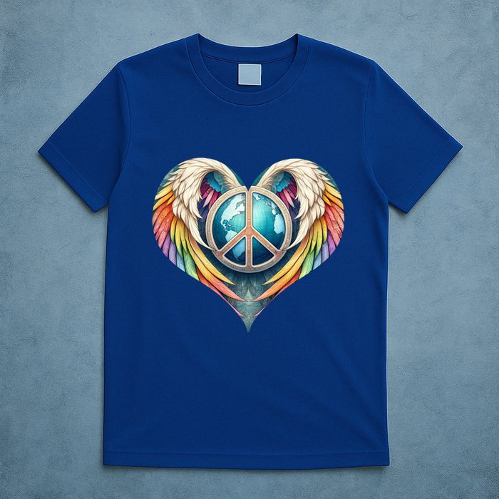 Peace Love Heart Angel And Earth In Rainbow Colors Gift T-Shirt