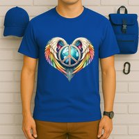 Peace Love Heart Angel And Earth In Rainbow Colors Gift T-Shirt