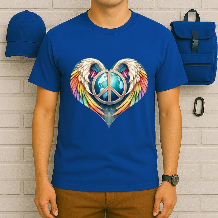 Peace Love Heart Angel And Earth In Rainbow Colors Gift T-Shirt