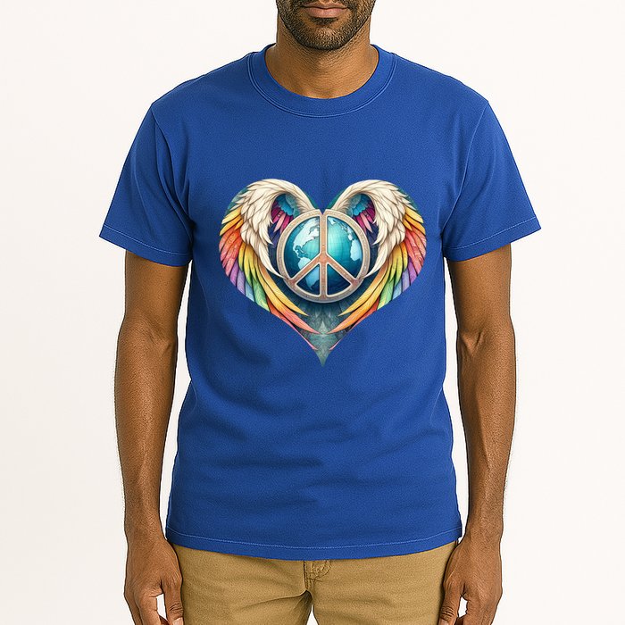 Peace Love Heart Angel And Earth In Rainbow Colors Gift Tall T-Shirt