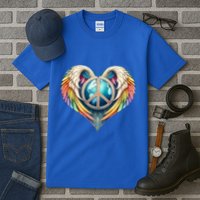 Peace Love Heart Angel And Earth In Rainbow Colors Gift Tall T-Shirt